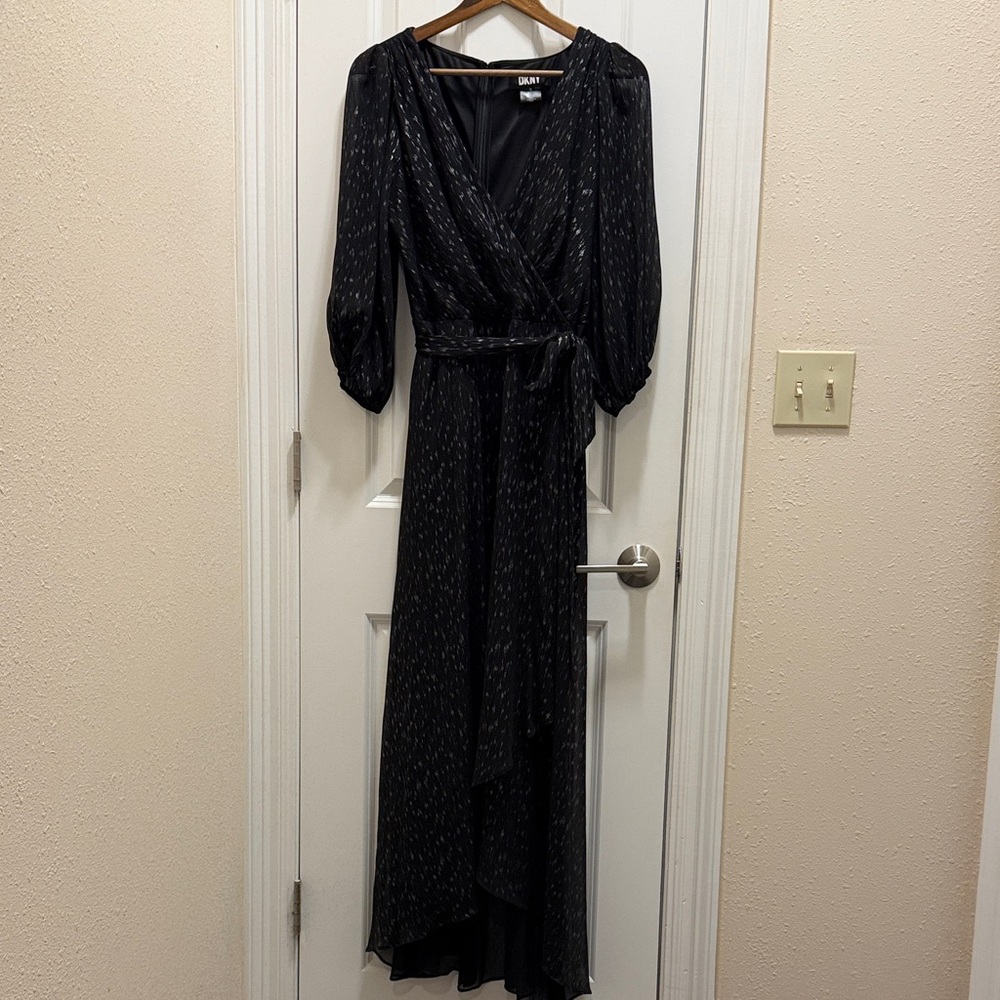 Elegant Black Faux Wrap Dress